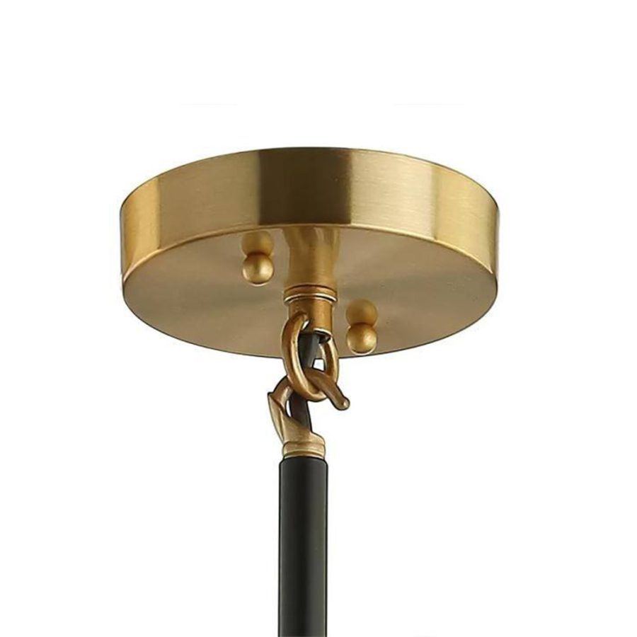 Lámpara de Colgar Negra con detalles dorados y 6 esferas de vidrio transparente circular
