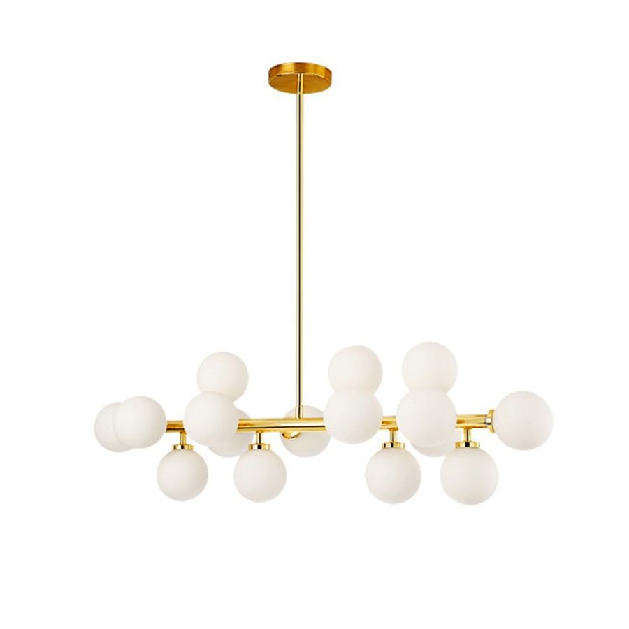 Lámpara de Colgar dorada con 16 esferas de vidrio blanco mate