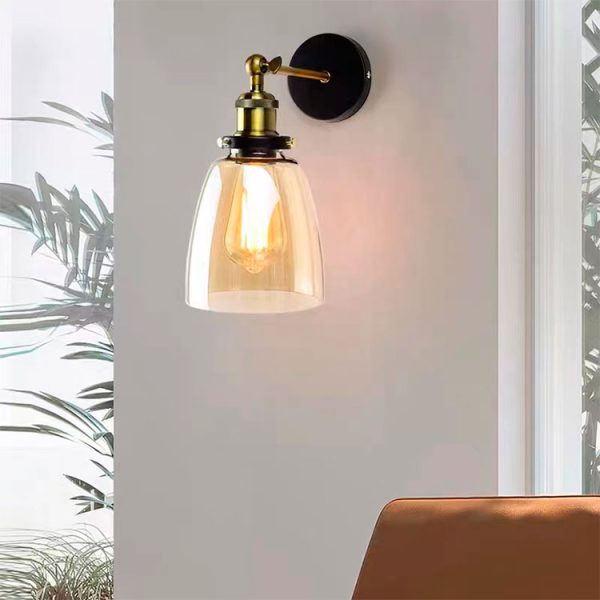 Lámpara Apliqué, Lámpara de Pared color dorado y negro para una ampolleta LED, lámpara estilo vintage, aplique para comedor, lámpara de pared para cocina, aplique para living
