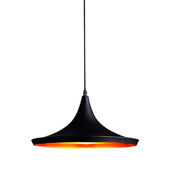 Lámpara colgante negra en forma de campana con interior dorada, lámpara de comedor, lámpara de living, lámpara de cocina
