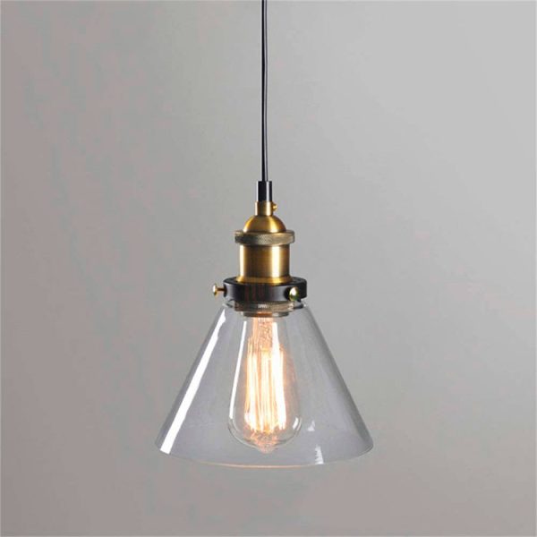 Lámpara de colgar dorada y negro con vidrio transparente para una ampolleta LED, iluminación para comedor, lámpara para living, lámpara para cocina, Lámpara Vintage