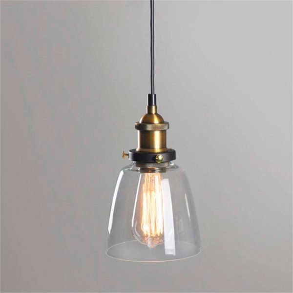 Lámpara de colgar dorada y negro con vidrio transparente para una ampolleta LED, iluminación para comedor, lámpara para living, lámpara para cocina, Lámpara Vintage